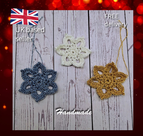 Crochet shimmering snowflakes