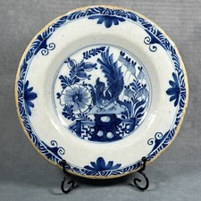 18th Century Delft Delftware 23cm Blue & White Tin Glazed Earthenware Plate