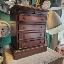 ANTIQUE DESKTOP COLLECTORS CABINET DRAWERS BRASS HANDLES Tray Repro Watch Chest 