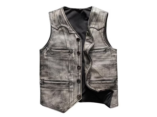 Men western leather vest - leather,