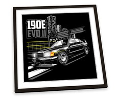 Mercedes Benz 190E Evolution II Black FRAMED ART PRINT Picture Square Artwork