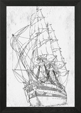 Retro sailing ship sketch - retro,