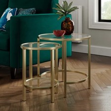 Dunelm Sofia Gold Glass Nest of 2 Tables Tempered Glass & Metal Frame Flat Pack