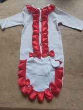 Handmade Romany Baby Frilly Red Christmas Set with Bib 3-6 Months