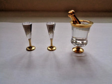 Swarovski Miniature Crystal And gold plated Champagne Bucket and Glasses Used