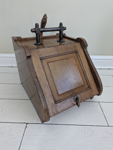 Antique oak coal scuttle - coal, box