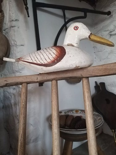 Antique carved painted duck - carved,