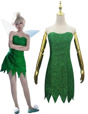 Tinker Bell Cosplay Costume Pixie Fairy Green Dress Halloween Dress