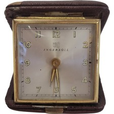 Ingersoll Vintage Travel Alarm Clock Folding Case Desk Mantel Style