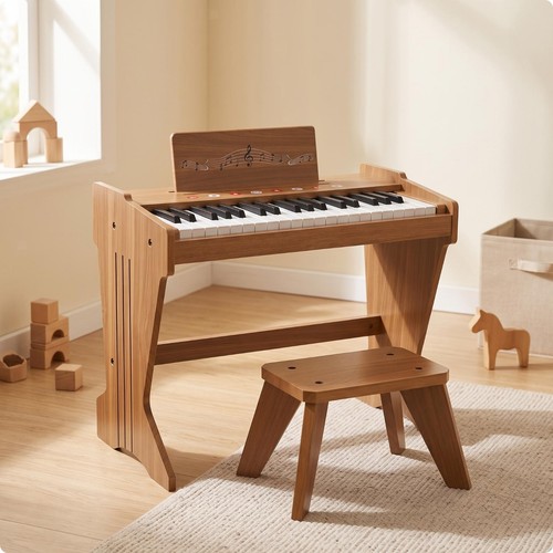 Wooden toy piano with stool - wooden,