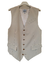 Vivienne Westwood mens white grey check waistcoat satin logo back buckle Size 50