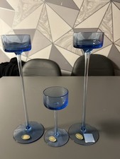 Set of 3 Wedgwood Glass Sapphire Blue Stennet Wilson Brancaster Candle Holders