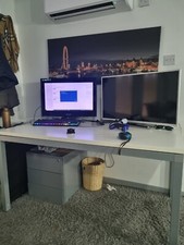 White Matte Finish Desk With Grey Filing Cabinet 