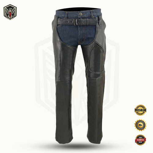 Black leather motorcycle chaps - black,