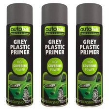 AutoTek Grey Plastic Primer Multi-Purpose Aerosol Spray Paint 500ml x3
