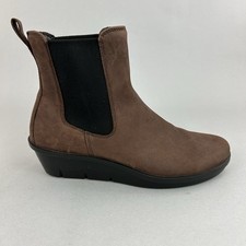 ECCO Hydromax Skyler Brown Leather Ankle Chelsea Wedge Bootie Dress Boots UK4.5