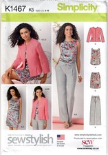 SEWING PATTERN JACKET PEPLUM PULL-ON PANTS TOP SKIRT SIMPLTY 1467 UNCUT 8-16 M4