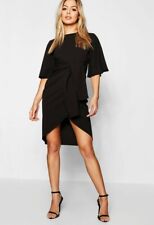 Boohoo kimono sleeve dress UK 10 womens ladies tie waist petite black party 