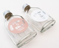 50 x MINIATURE FLASK BOTTLE WEDDING PINK / WHITE LABEL SILVER FOIL TIE THE KNOT