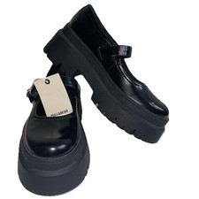 Pull & Bear Mary Jane school Shoes platform Black faux patent leather Girls UK 2
