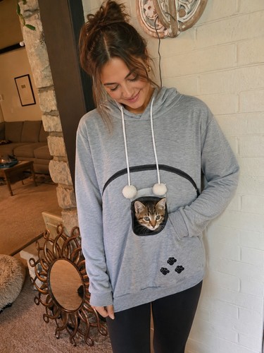 Cat carrier hoodie gray pet - cat,