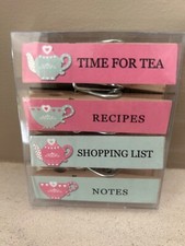 Set of 4 Magnetic Clip Wooden Pegs for Memo board on Kitchen Fridge