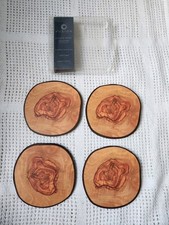 Fusion 4xOlive Wood Place Mats Set Vintage Look Sealed Edges, Excellent 11x11cm