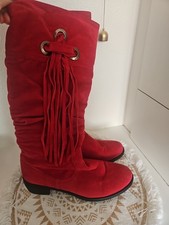 Long Red Boots With Tassle Detail & Side Zip Size 41 UK 7
