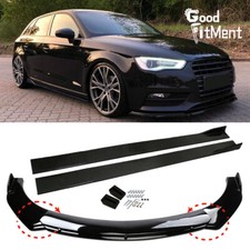 Glossy Black Front Bumper Spoiler Lip + Side Skirts Splitter For Audi A3 A1 A2