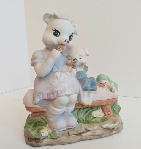 Vintage pig piglets sitting - vintage,