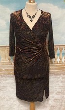 Evening Dress 16  Black Red Gold Devore Velvet Stretch Bodycon Party Clubbing