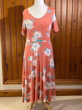 DAMART Ladies Pink/Peach White Floral Stretchy Dress Short Sleeve Size 14