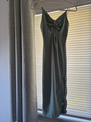 Green midi slip dress neck - green, v-neck