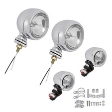 Motorcycle Beam Headlight Fog Lamp Custom Chrome #D19 For Racer Bobber Chopper U