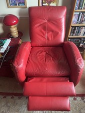 Pair of Red Leather Recliner Chairs In The Art Deco Style. Great Condition
