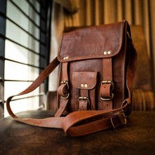 Women's Bag Goat Leather Messenger Vintage Brown Handmade Cross-Body