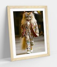 GLAMOROUS CAT IN FANCY SUIT-FRAMED ART PICTURE PAPER PRINT