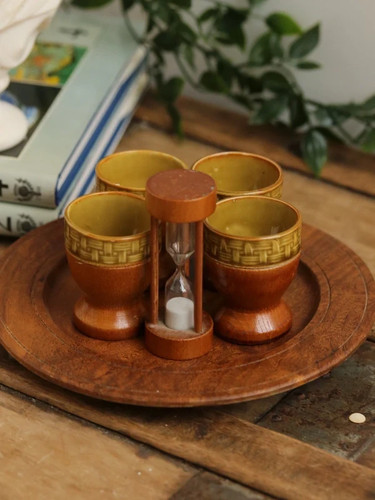 Vintage wooden egg cup set - wooden,