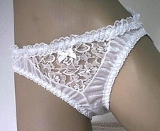 Silky White Vintage Nylon Schoolgirl Style Frilly Knickers  Small 10/12 - US 6