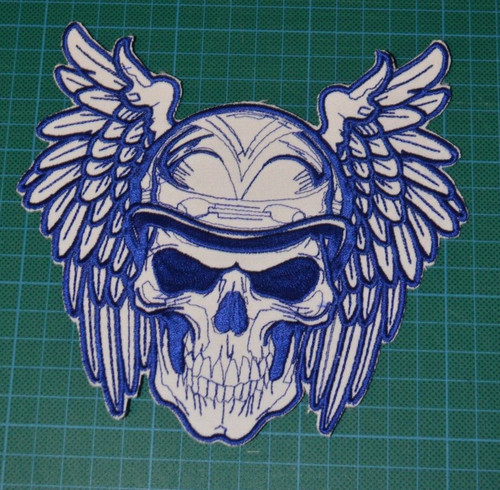 Blue wing skull biker back - biker,