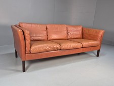 MidCentury Three Seater Sofa Tan Leather Vintage Danish Retro 1970s EB10721 M3SS