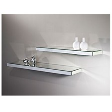 Silver Mirrored Glass Shelves Floating Wall Shelf Display Ladges Storage 40x15x5
