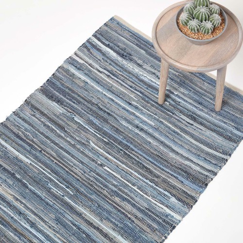 Recycled blue denim chindi rug - blue,