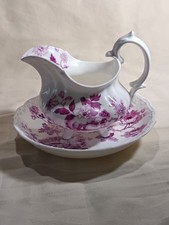 Samuel Alcock Style Pink Peony/Chrysanthemum Pattern Jug And Plate