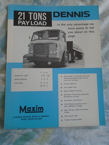 Dennis tons payload truck - dennis,