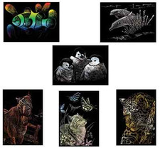 PICK FROM 6 NEW ANIMAL PICTURES ENGRAVING ART A5 SCRAPER FOIL CRAFT KITS & TOOL