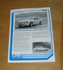 Ford Escort XR3I Turbo Technics Brochure Flyer 1987-1988 - TT130 & TT160