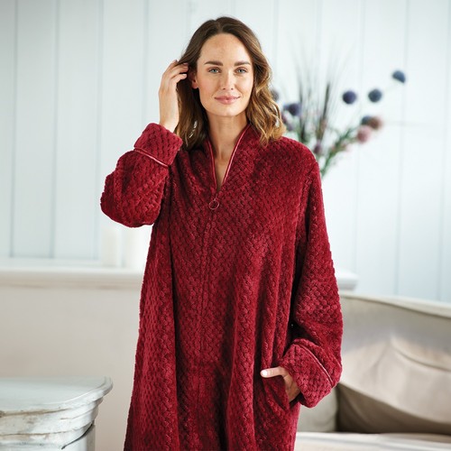Ladies waffle velour housecoat - waffle,