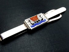 Vintage silver and enamel tie pin or money clip Viking Ship by Ivar Holt Norway