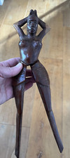 Vintage Hardwood Treen Naked Lady Nutcracker Hand Carved Nice patina  Functional
